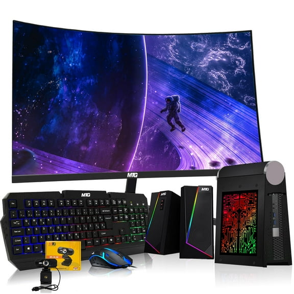 Restored CyberCube Mini PC Bundle,Intel Core i5,16GB RAM,512GB SSD,24 Inch Curved Monitor,RGB Kit,Webcam,Windows 11 Pro (Refurbished)