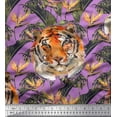 thumbnail image 1 of Soimoi Crepe Silk Fabric Tropical Leaves & Tiger Face Jungle Printed Fabric 1 Yard 42 Inch Wide, 1 of 1