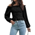 thumbnail image 4 of STARVNC Women Off Shoulder Long Sleeve Laced-Up Corset Blouse, 4 of 5