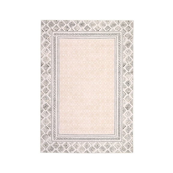 Washable Rug Modern Geometric Border Rug with Non Slip Rubber Backing Low Pile Soft Stain Resistant Thin Foldable Carpet for Living Room Bedroom