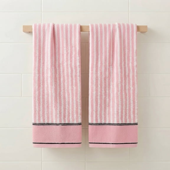 REGALWOVEN Striped Cotton Bathroom Hand Towels, 13 x 29 Inch Soft Absorbent Decorative Hand Towels Pink 2-Piece