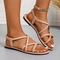 thumbnail image 5 of Summer Sandals for Women Footbed Solid Color Open Toe Slip-On Comfortable Elastic Strap Flat Slippers Sandals for Women Beach Vacation Holiday Vintage Fashion, 5 of 10