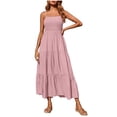 thumbnail image 3 of HAJWOH Dresses for Women Summer Dress Bohemian Spaghetti Strap Smocked Tiered Long Beach Sun Dresses Sleeveless Maxi Dress, 3 of 7