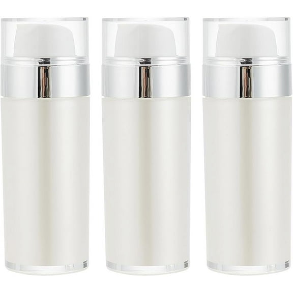 3 Pcs 50ml/1.7oz Airless Pump Travel Bottles White Acrylic Vacuum Pump Bottles Portable Cosmetic Containers with Pump