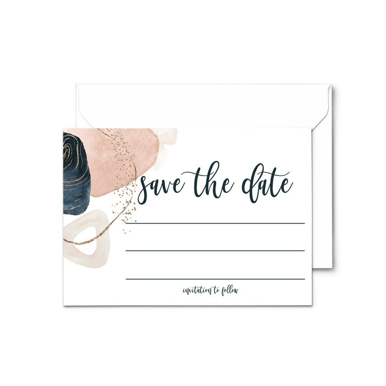 Abstract Watercolor Save the Date Cards with Envelopes (25 Count) Blank  Fill In Postcard Set for All Occasions - Paper Clever Party 