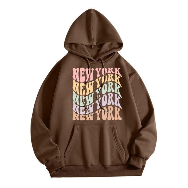 WEAIXIMIUNG Sweatshirts à Col Rond pour Femmes, Hoodie Décontracté avec Poche, Imprimé Lettres Anglaises