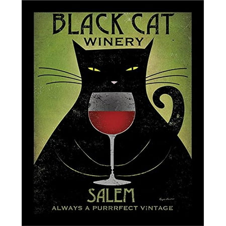 FRAMED Black Cat Winery Salem by Ryan Fowler 14x11 Art Print Poster - Always the Purrrfect