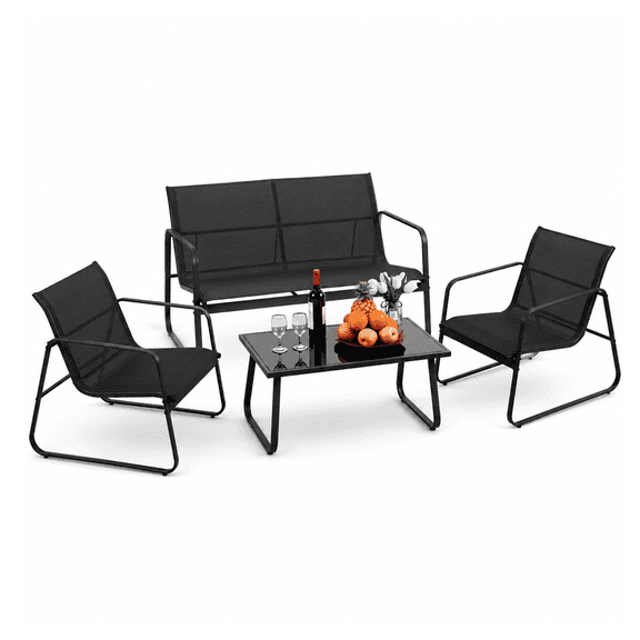 Alvantor 4-Piece Patio Conversation Set with Glass Table, Loveseat, and Chairs
