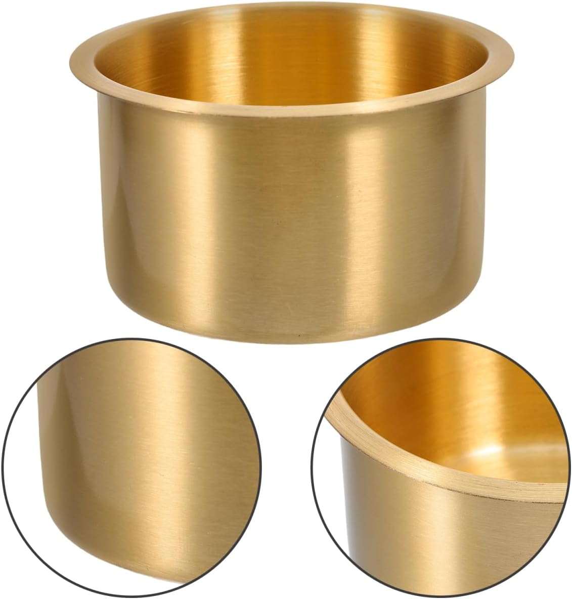 ABCISI 2pcs Copper Cup Holders for Storage, Stainless Steel with Brass Plating, Universal Drink Holders Fit Rvs Boats Cars and Trucks, 4.01 X 4.01 X 4.33 Inch, Gold