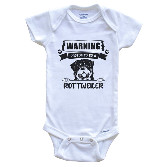 Warning Protected by a Rottweiler Funny Cute Dog Breed Baby Bodysuit, 0-3 months white