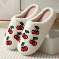 thumbnail image 2 of Tao Tao Women Fuzzy Fruit Prints Slipper Soft Plush Comfy Winter Warm Slip-On Couple Slippers Women Men Non-slip Fuzzy Flat Slides Red 36, 2 of 3