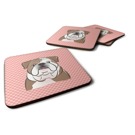 

Carolines Treasures BB1219FC Checkerboard Pink English Bulldog Foam Coaster Set of 4 3 1/2 x 3 1/2 multicolor