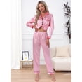 thumbnail image 2 of DARING DIVA Women's Satin Pajama Set Silky Long Sleeve Button Down Sleepwear S Pink, 2 of 7