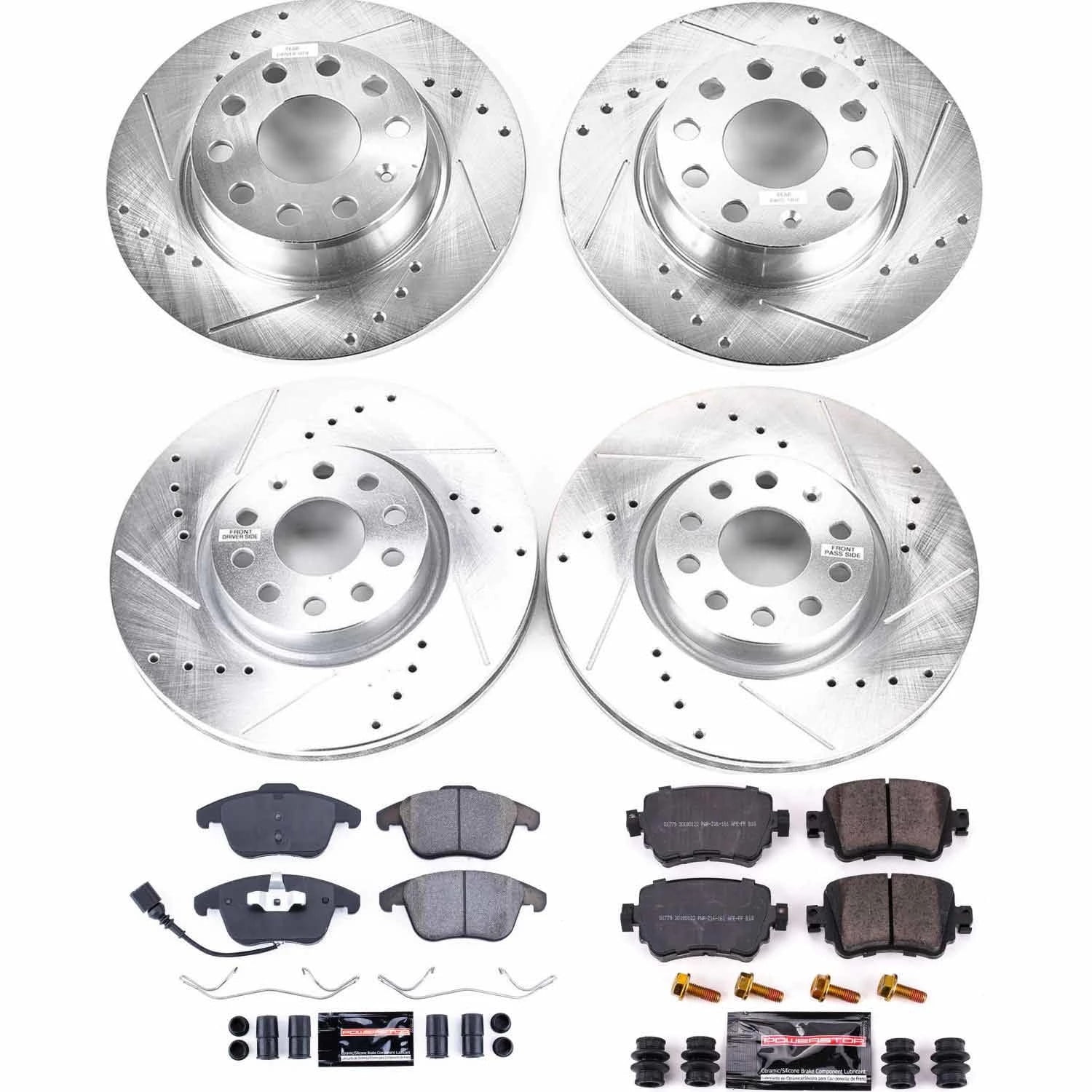 PowerStop Front and Rear Z23 Evolution Sport Carbon-Fiber Ceramic Brake Pad and Drilled & Slotted Rotor Kit Fits: VOLKSWAGEN Select Models K7501