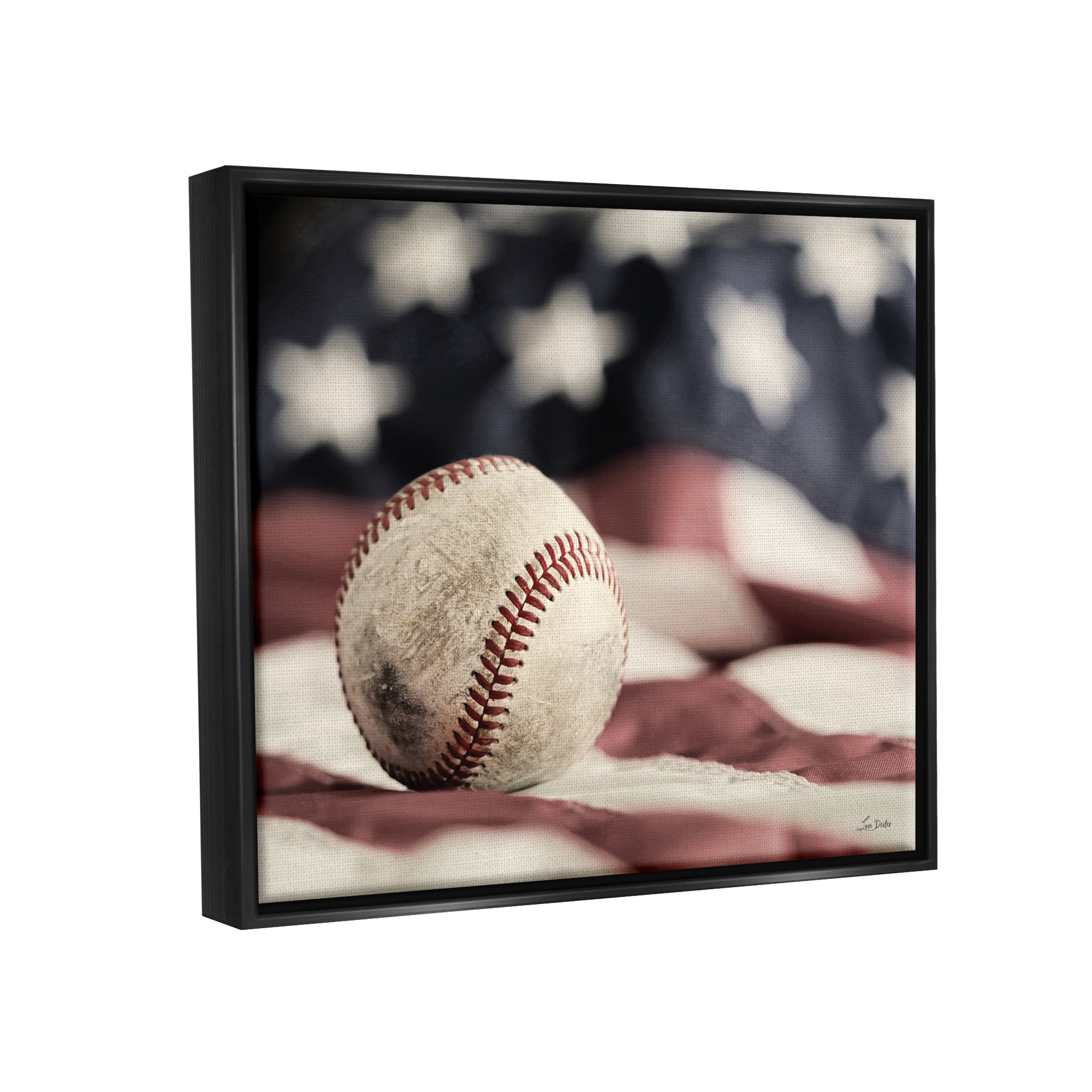 Stupell Industries Baseball & American Flag Sports Photography Black Floater Framed Art Print Wall Art, 31 x 25