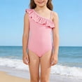 thumbnail image 2 of LNMQLPDBS Girls Swimsuit Summer Cute Ruffle Trim Sleeveless One Piece Swimsuit with Cut-Out Sides One Shoulder Hawaiian Bikini for Kids Trendy Beach Bathing Suits, 2 of 4