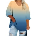 thumbnail image 2 of Tops for Women 3/4 Sleeve Gradient V-neck Printed T-shirt Plus Size Loose Blouse Gold M, 2 of 5