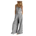 thumbnail image 5 of Sakmal Jumpsuits for Women Casual Wide Leg Plaid Plus Size Cottonand Linen Overalls Black Long Square Neck Sleeveless Pants for Women, 5 of 5