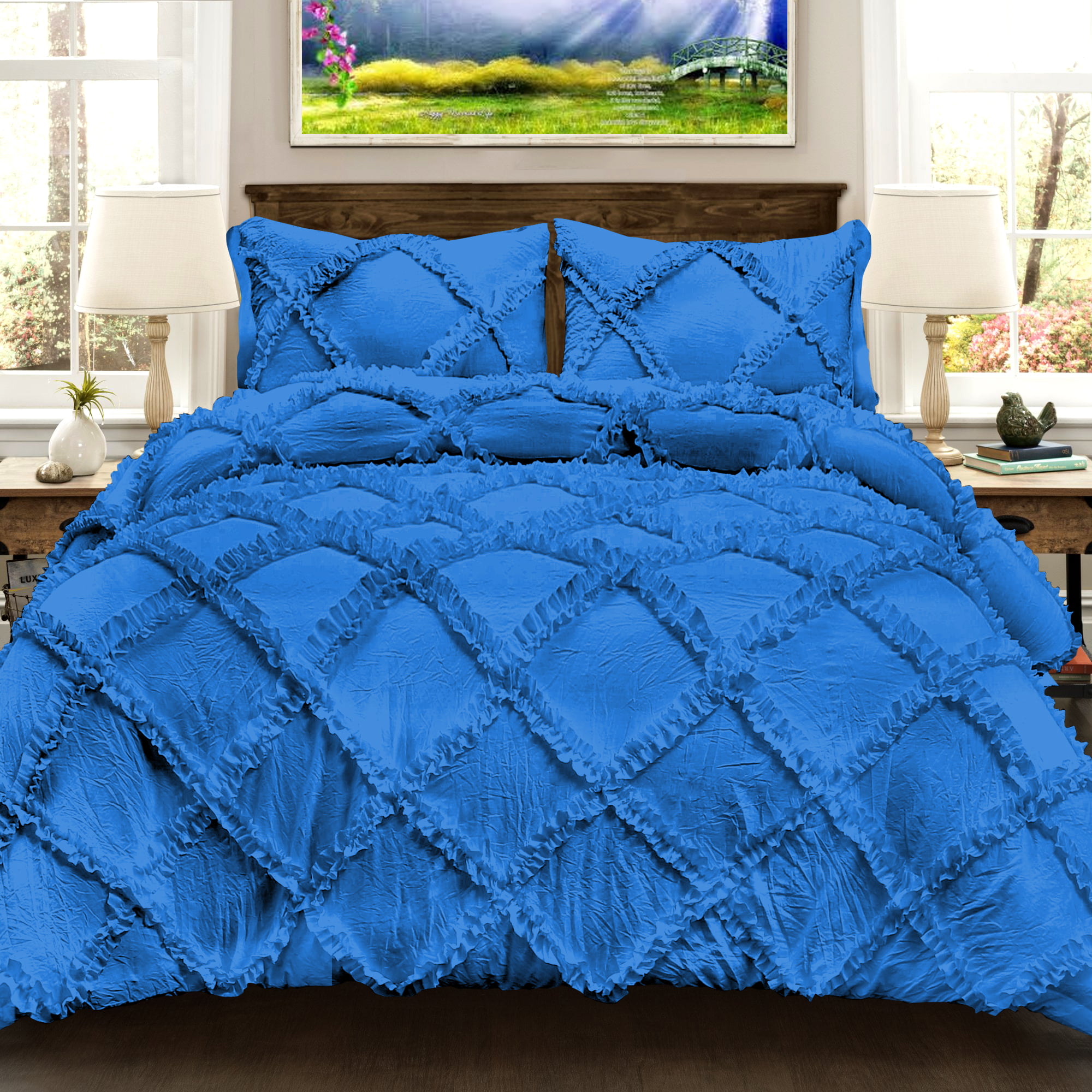 Katy 3 Piece Mini Ruffle Comforter Set Bed Cover New Arrival All Size Royal Blue 