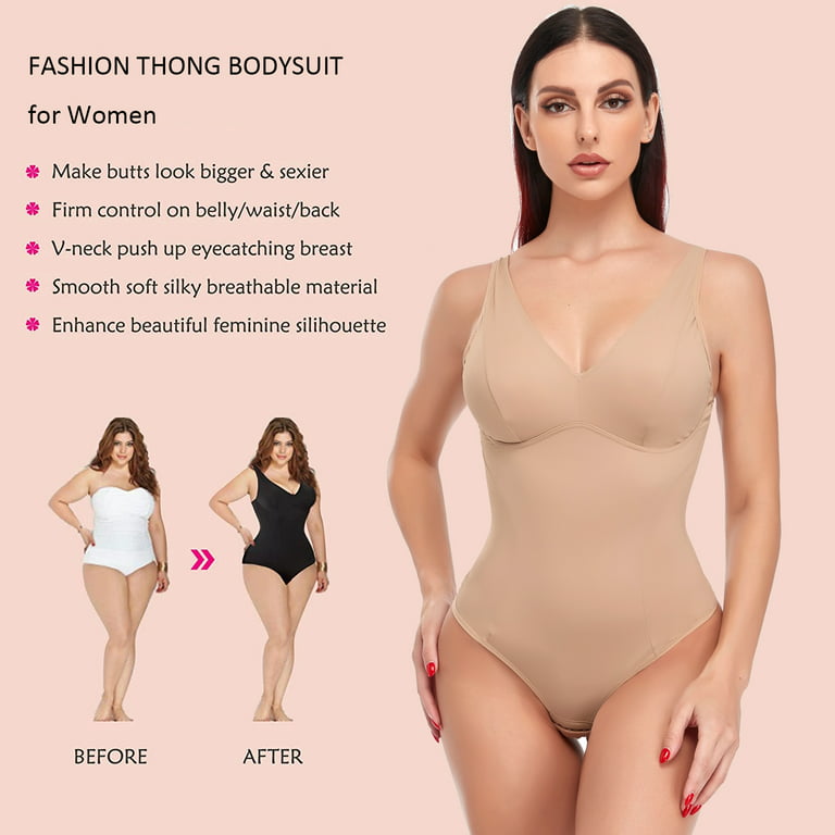 Women Thong Shapewear Bodysuit Tummy Control Backless Body Shaper Deep V  Neck Camisole Jumpsuit for Women Under Dress (Color : White, Size : L) :  : Fashion