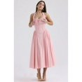 thumbnail image 4 of Womens Pink Halter-Neck Fit-And-Flare Midi Dress With Ruched Bodice And Adjustable Straps, 4 of 4