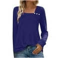 thumbnail image 2 of Tops for Women Plus Size Printed V-Neck Long Sleeve Casual T-shirt Button Tops,Womens Blouse Blue, 2 of 6