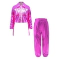 thumbnail image 2 of iixpin Kids Girls Sparkly 2PCS Hip Hop Jazz Dance Outfit Long Sleeve Tassel Jacket with Metallic Jogger Pants Hot Pink 14, 2 of 7