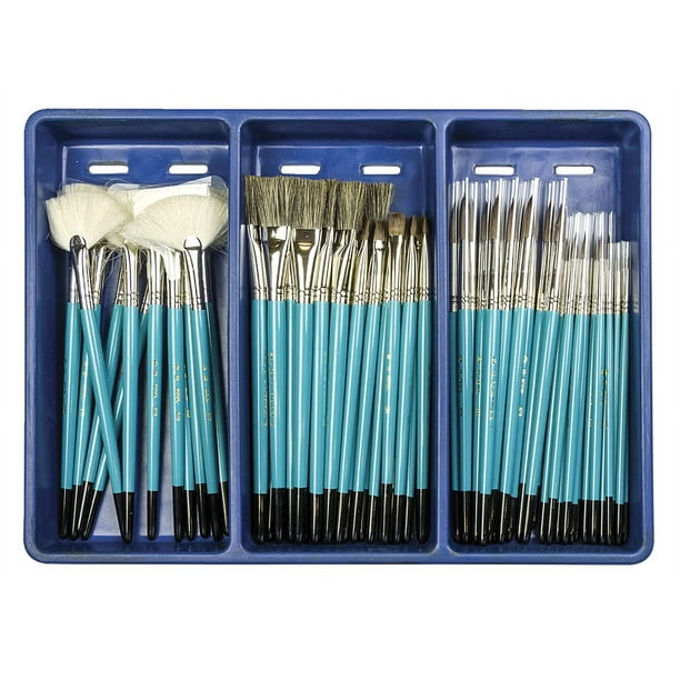 Royal Brush Économie Poignée en Céramique Peinture Pinceau Salle de Classe Pack, Taille Assortie, Bleu, Lot de 72