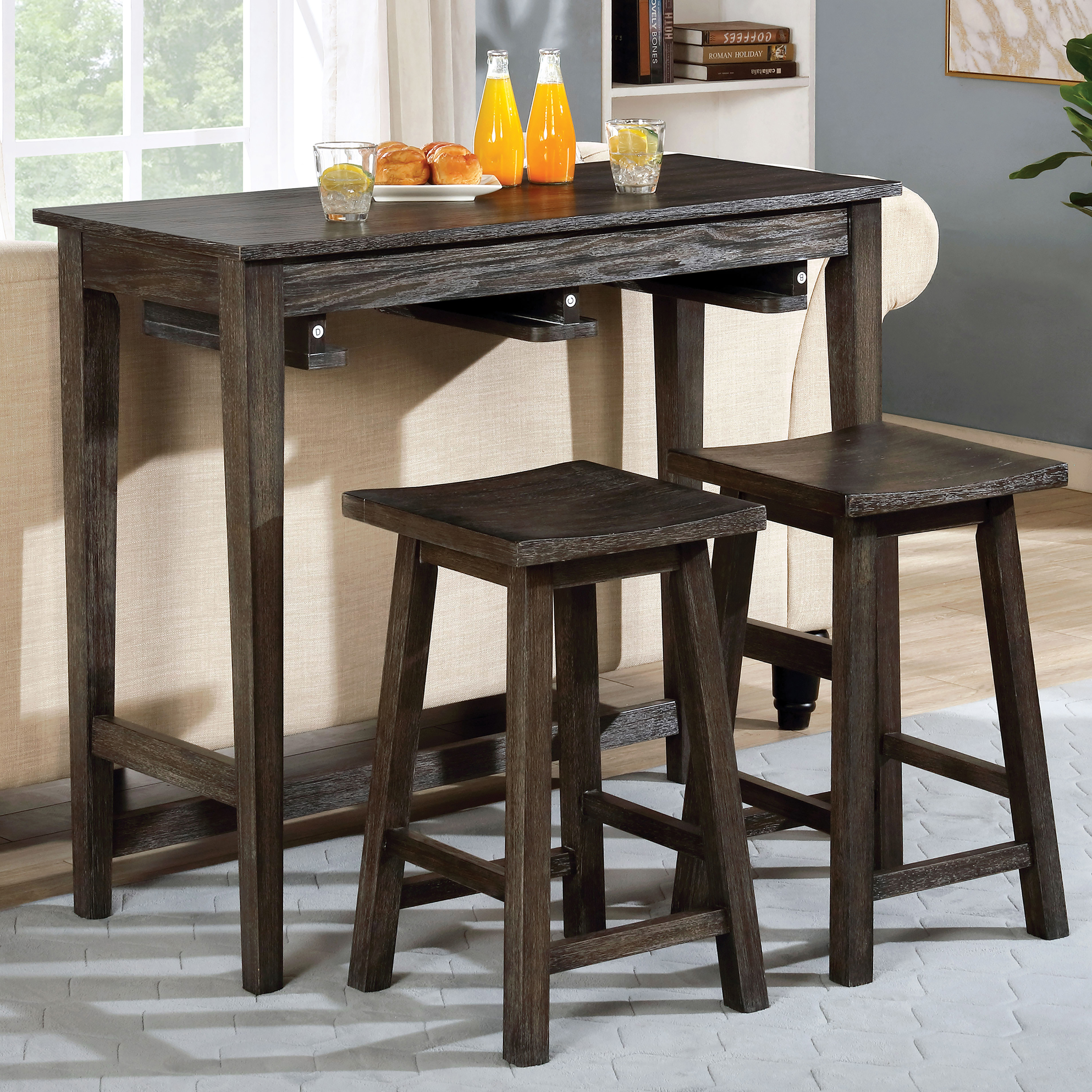 Furniture of America Tryst 3-Piece Wood Bar Table Set, Gray