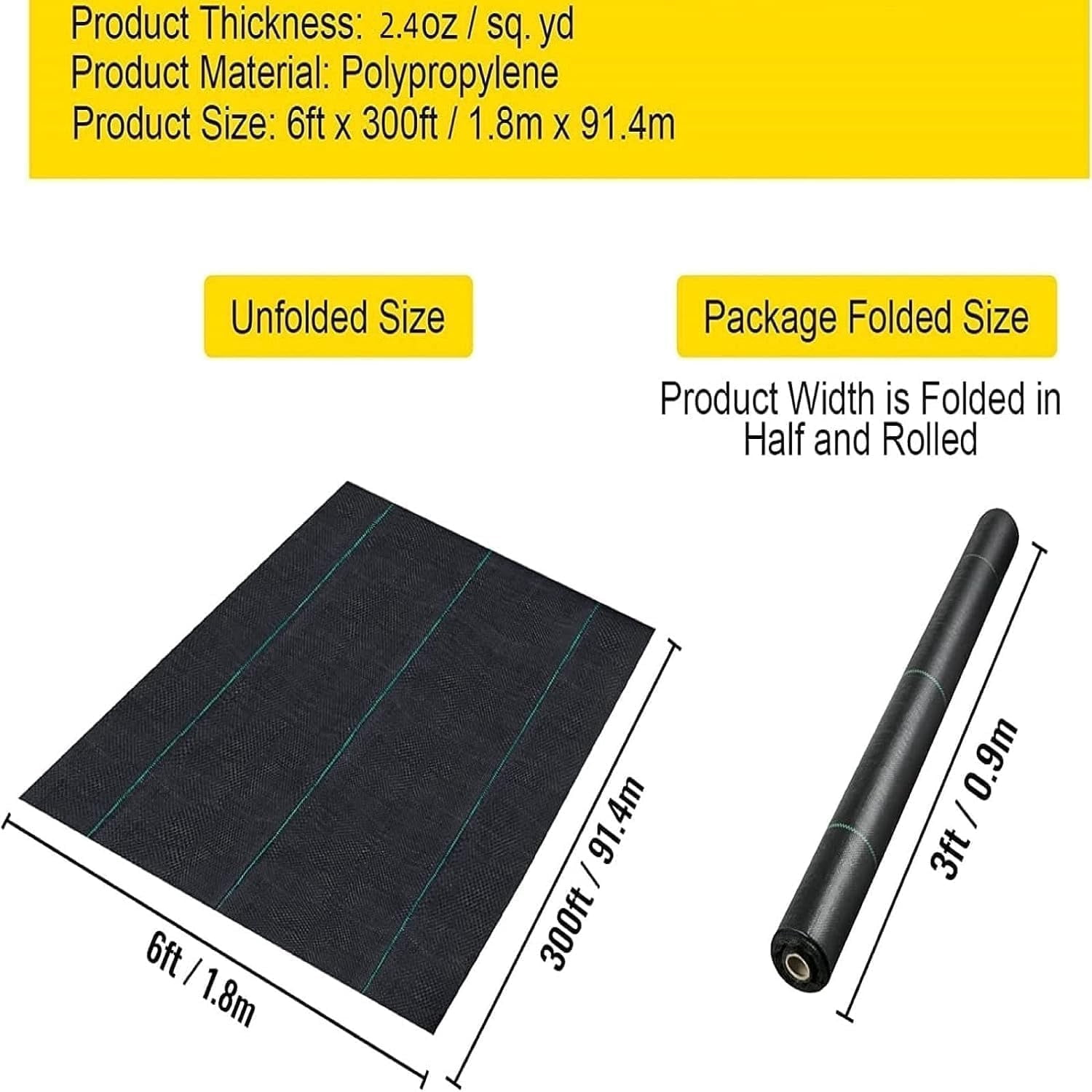 TEQIN Weed Barrier Landscape Fabric 6x300ft,Heavy Duty 3.2oz Weed Control Fabric Garden Weed Barrier Weed Block Gardening Mat For Flower Beds And Driveways