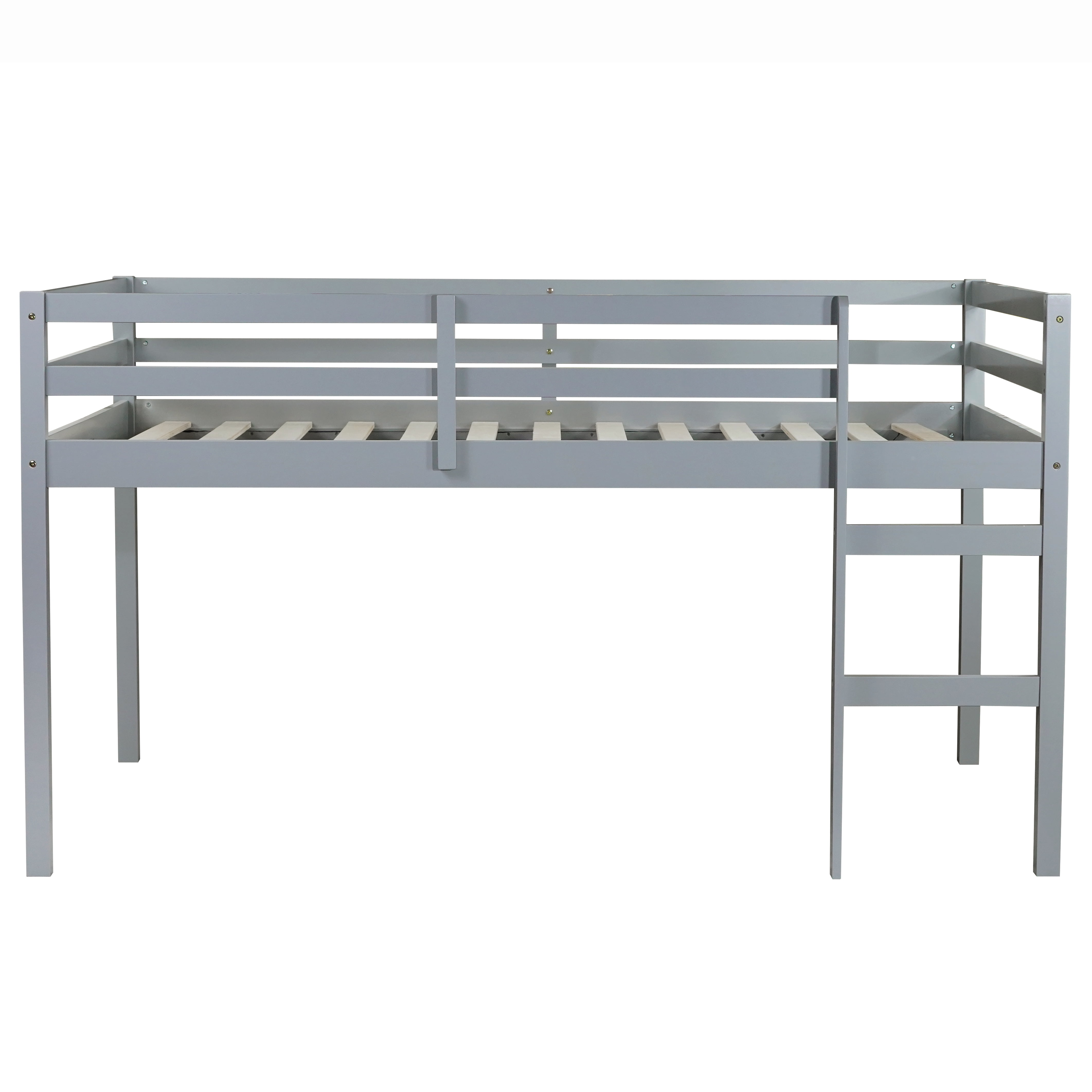 Miniyam Rubber Wood Full Size Loft Bed with Ladder for Kids, Soft Gray