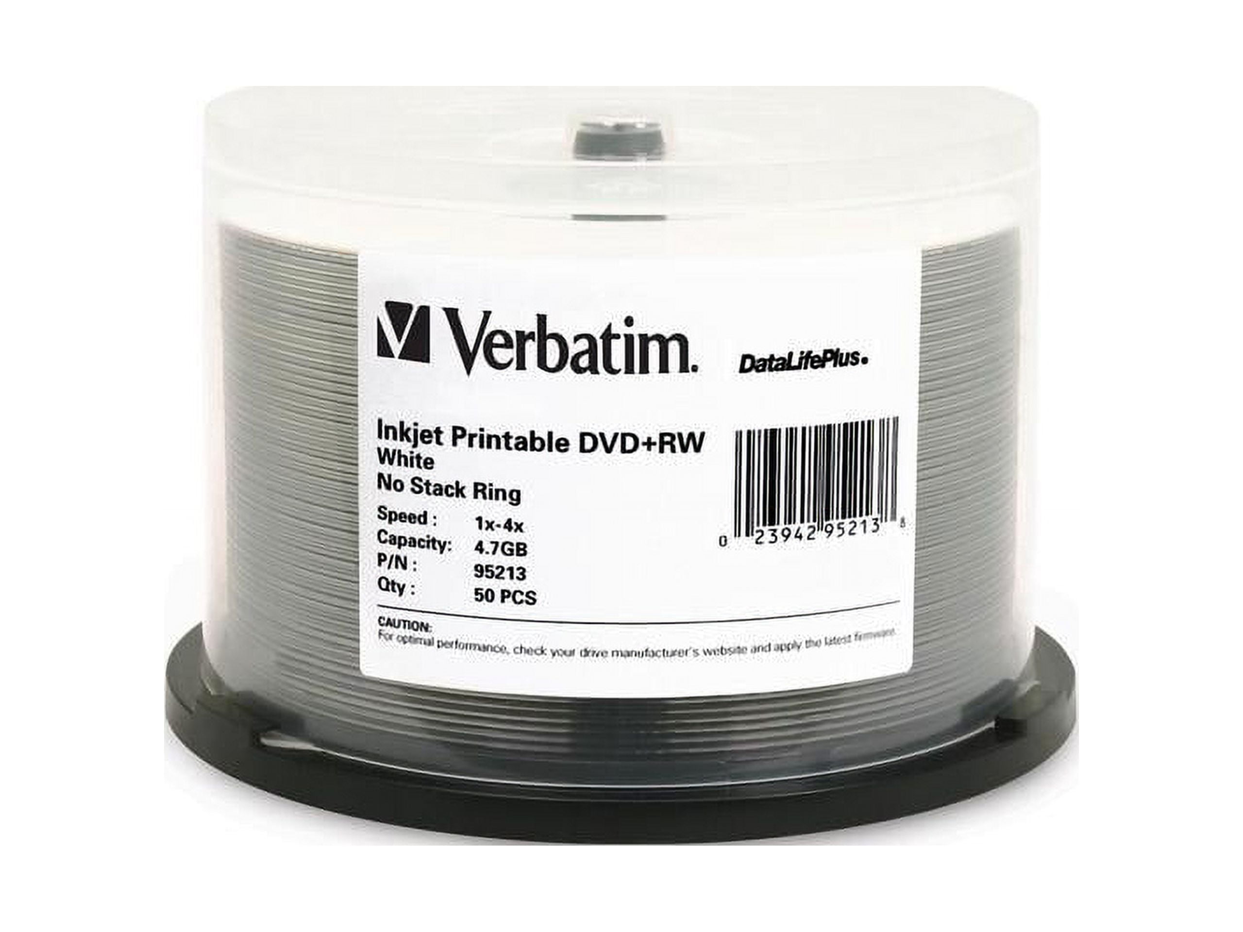 VERBATIM DVD+RW DL+ INK 50PK 4.7GB/4X SPIND-WHT, 50CT yield