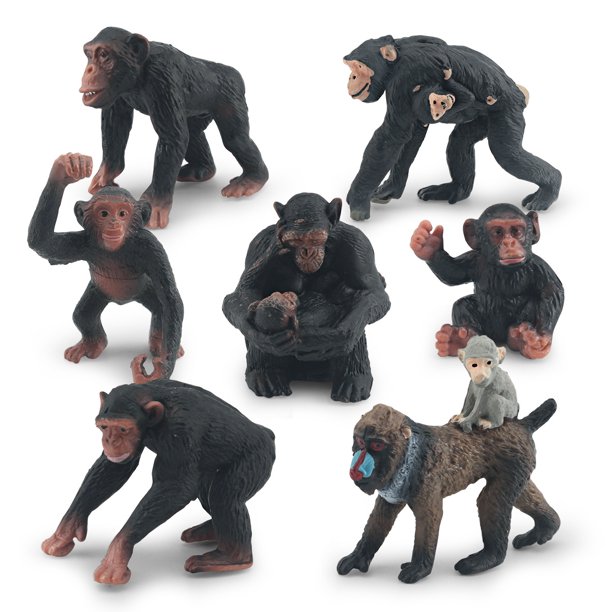 Set de figuras de gorila y babuino, 7 piezas, PVC, animal