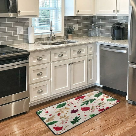 

Long Floor Mat 39x20Inch Kitchen Mat Bathroom Mat Living Room Mat Bedroom Mat Absorbent Delicate Fabric No Ball Do Not Fade Cartoon Leaf Christmas Style