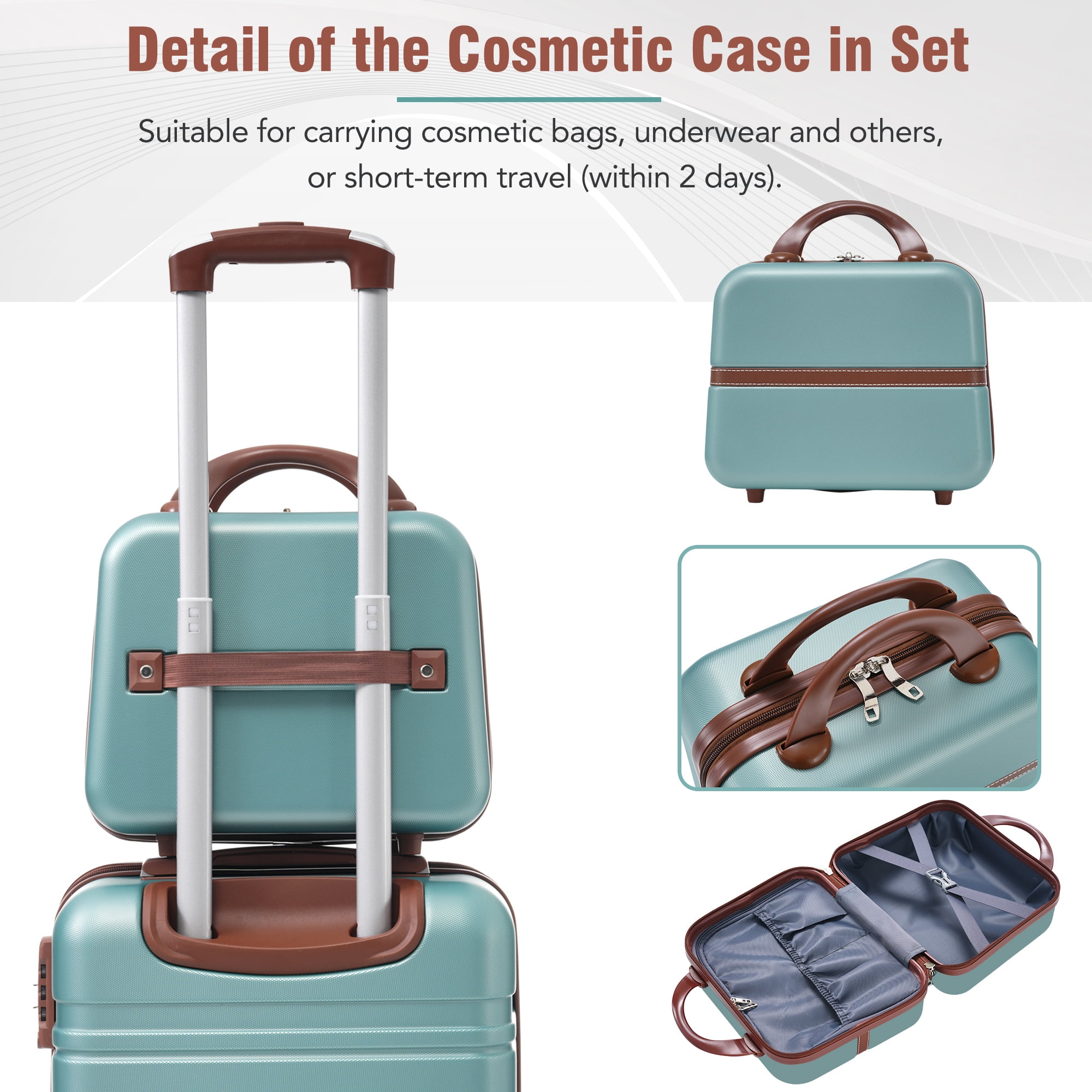 EUROCO 3 Piece Luggage Sets, ABS Hardside Suitcase with Cosmetic Case,Double Spinner Wheels and TSA Lock,20" Carry On Travel Suitcase Set,Green