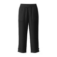 thumbnail image 4 of Dwellite Cotton Linen Capri Pants for Women Casual Summer Capris High Waist Pockets Cropped Trousers Button Straight Capris Black 2XL, 4 of 7