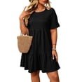 thumbnail image 2 of Admvng Womens Plus Size Casual Tiered Ruffle Dress Short Sleeve Round Neck Textured Summer Everyday & Vacation Dress, 2 of 8