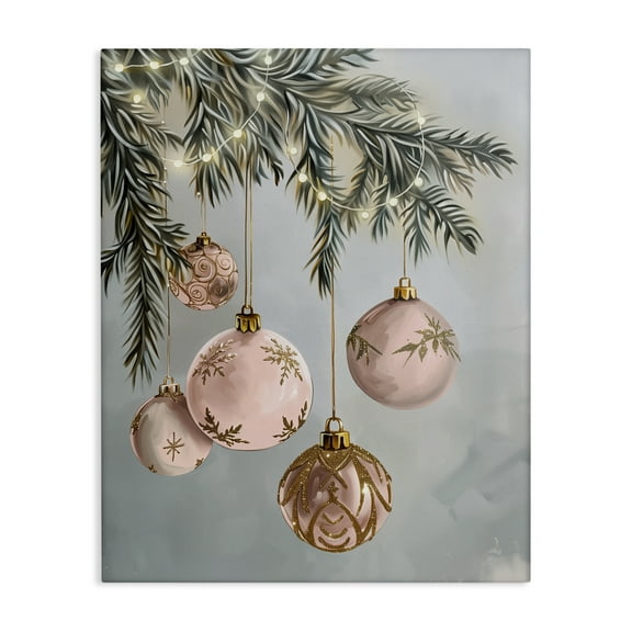 Stupell Industries Pink Hanging Christmas Ornaments Holiday Painting Wrapped Canvas Canvas Art Print Wall Art, 16 x 20
