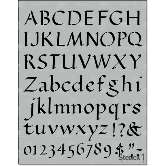 Stencil1 - 1" Calligraphy Letter & Numbers Art Stencils - 8.5" x 11"