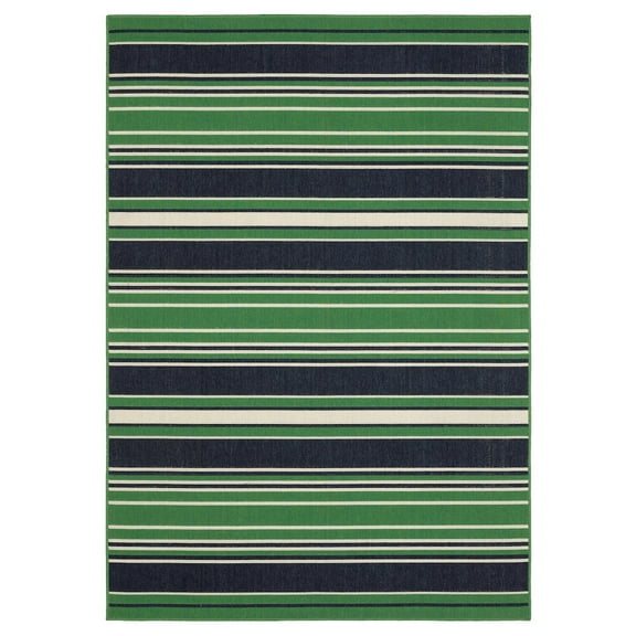 Oriental Weavers Havana Indoor/Outdoor Rug - HAV05 - 5'3" x 7'3" - in Green/ Navy - Preppy Style, Water, Stain and Fade Resistant, Hose Clean, Patio, Outdoor Living Area Rug