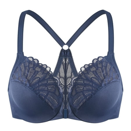 MELENECA Female Racerback Front Closure Unlined Underwire Bra for Women Blue 36C