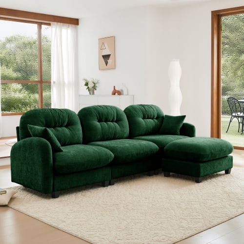 GAKMCIL 107" Loveseat Sofa with 1 Ottoman, 3 Seater with Upholstered Large Size Deep Seat,Cloud Sectional Couches Chenille Fabric for Living Home