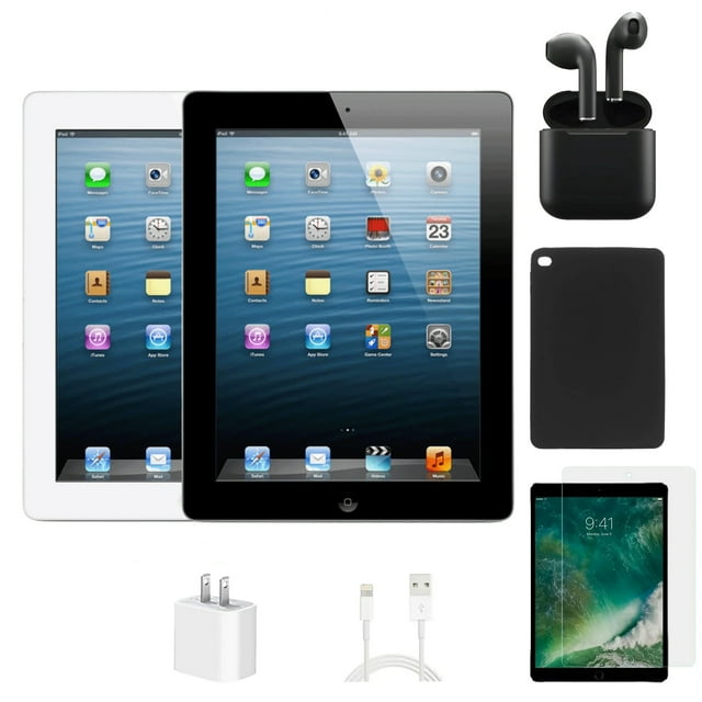 Refurbished Apple iPad 4 A1458 (WiFi) 32GB Black (Grade A+) Bundle with Case, Wireless Earbuds,Tempered Glass Screen Protector