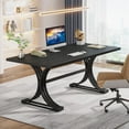 thumbnail image 4 of Tribesigns 63'' Executive Desk, Rustic Computer Desk with Gray Tabletop and Stylish Metal Legs, 4 of 5