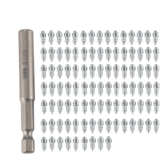 100Pcs Spikes for Tires Universal Scooter Wheel Tire Snow Spikes Studs Tires Anti-Slip Screw Stud Trim 4X9mm,100 x Tire snow studs 1 x Installation tool,Silver