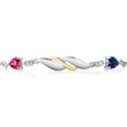 thumbnail image 2 of Gem Stone King 1.12 Ct Pink Created Sapphire Blue Created Sapphire and Lab Grown Diamond 925 Silver and 10K Yellow Gold Bracelet for Women, 2 of 3