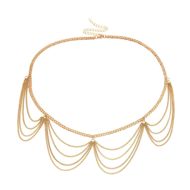 Qarigey Cadena de cintura exquisito adorno de múltiples capas para el vientre adornos de cinturón en forma de onda joyería de estilo Simple para Ropa, zapatos y accesorios Miscelánea Oro Qarigey AP009789-01