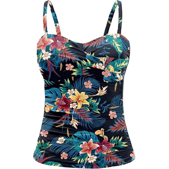 Tankini Top for Women Twist Front Bandeau Swimsuit Tummy Control Bathing Suit Top Only No Bottom