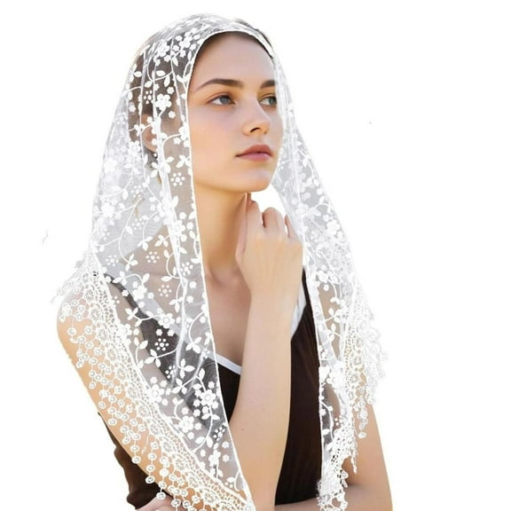 Weflink Mantilla Veils Latin Mass Lace Flower Spanish Headwrap Catholic Chapel Shawl for Religious Event and Formal Occasion