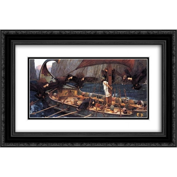 John William Waterhouse 2x Matted 24x16 Black Ornate Framed Art Print 'Ulysses and the Sirens'